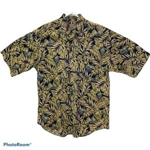 Woolrich Mens Medium Tan Hawaiian Casual Island Shirt Leafy Floral Sailboats